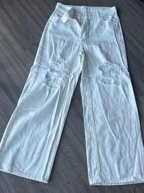 SHEIN White Distressed Wide-Leg Women's Jeans